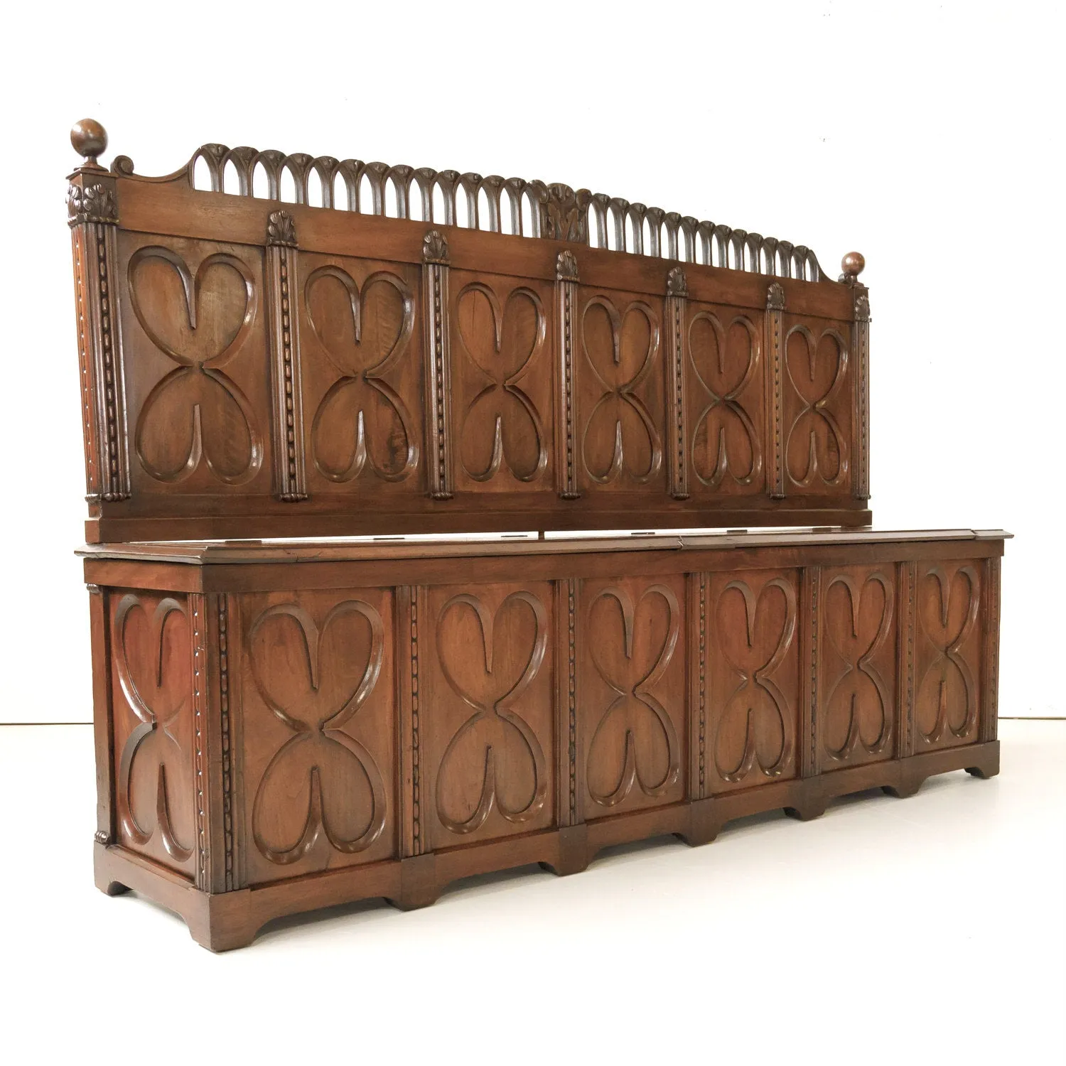18th Century French Gothic Revival Period Walnut Hall Bench with Lift Seat