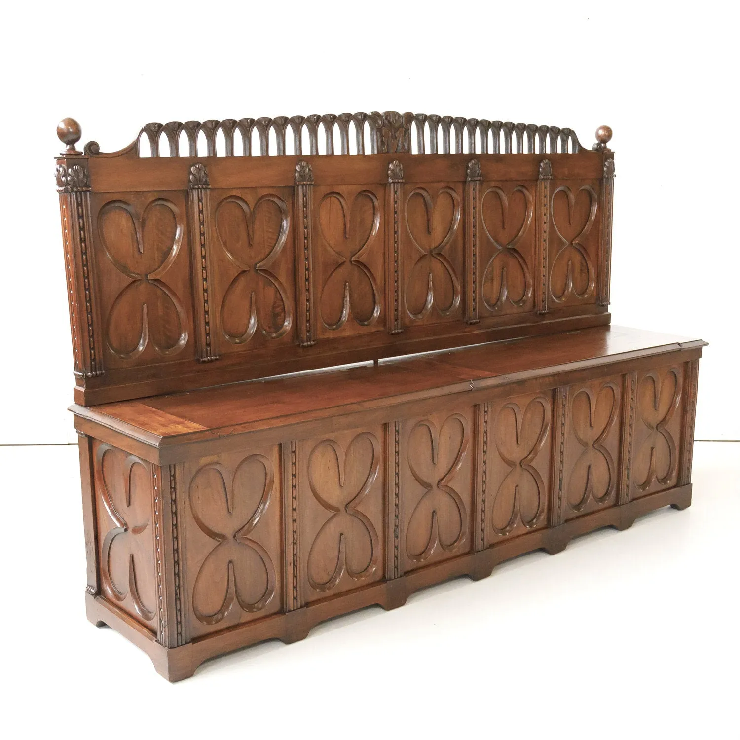 18th Century French Gothic Revival Period Walnut Hall Bench with Lift Seat