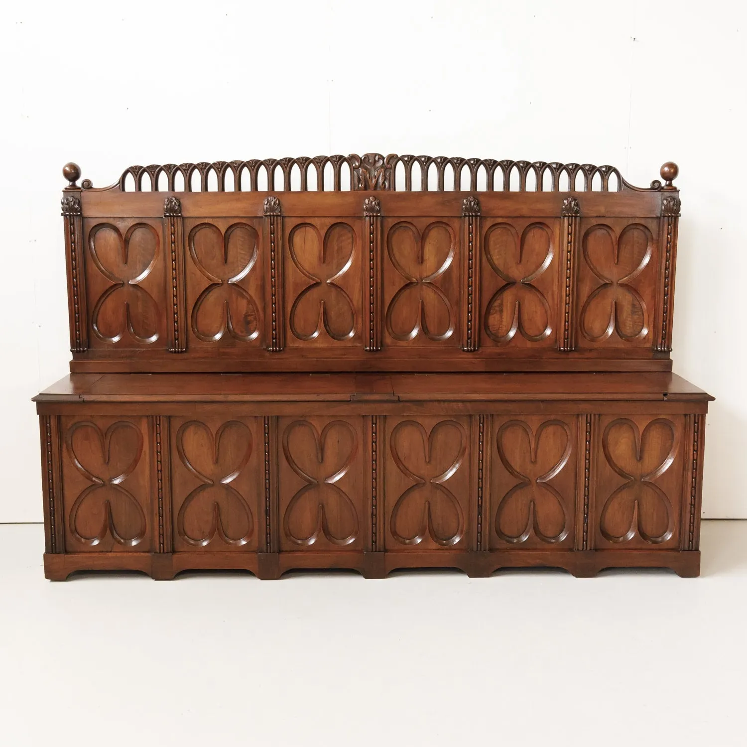 18th Century French Gothic Revival Period Walnut Hall Bench with Lift Seat