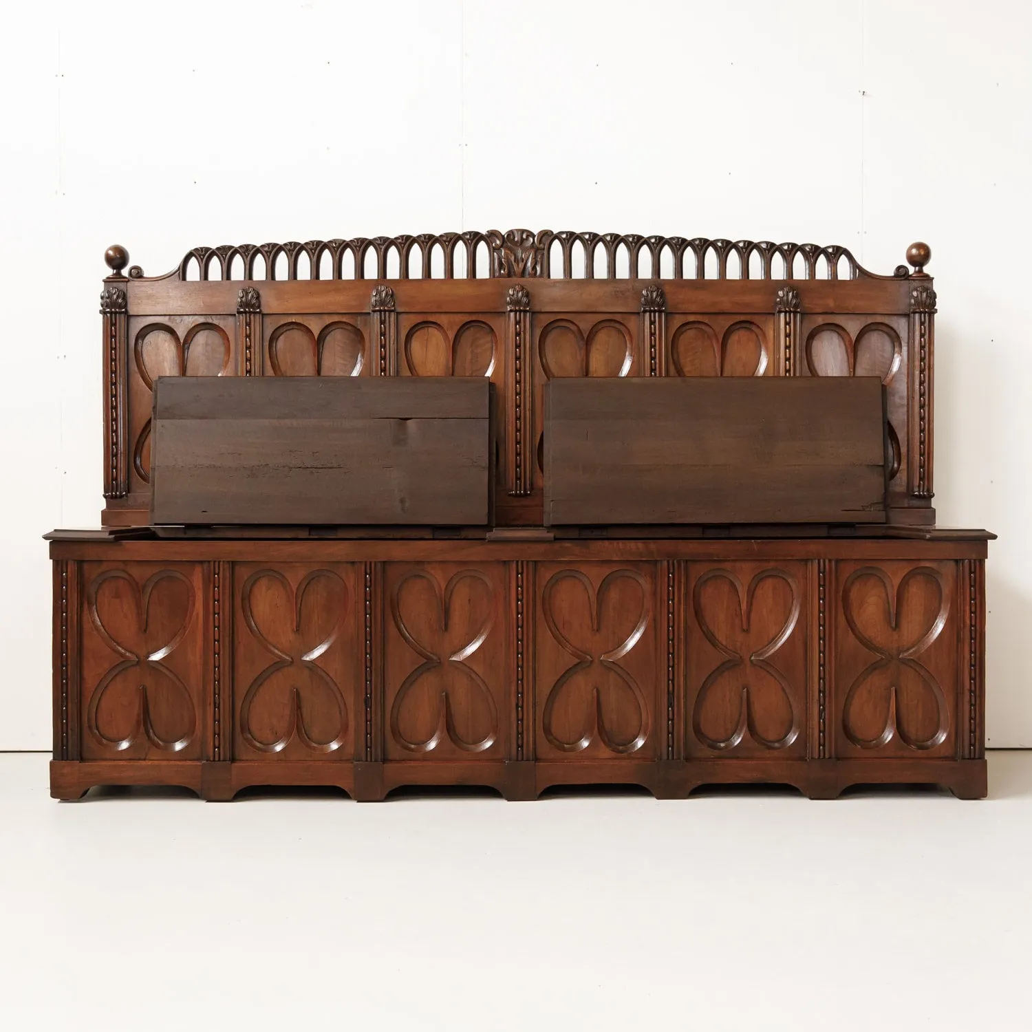 18th Century French Gothic Revival Period Walnut Hall Bench with Lift Seat