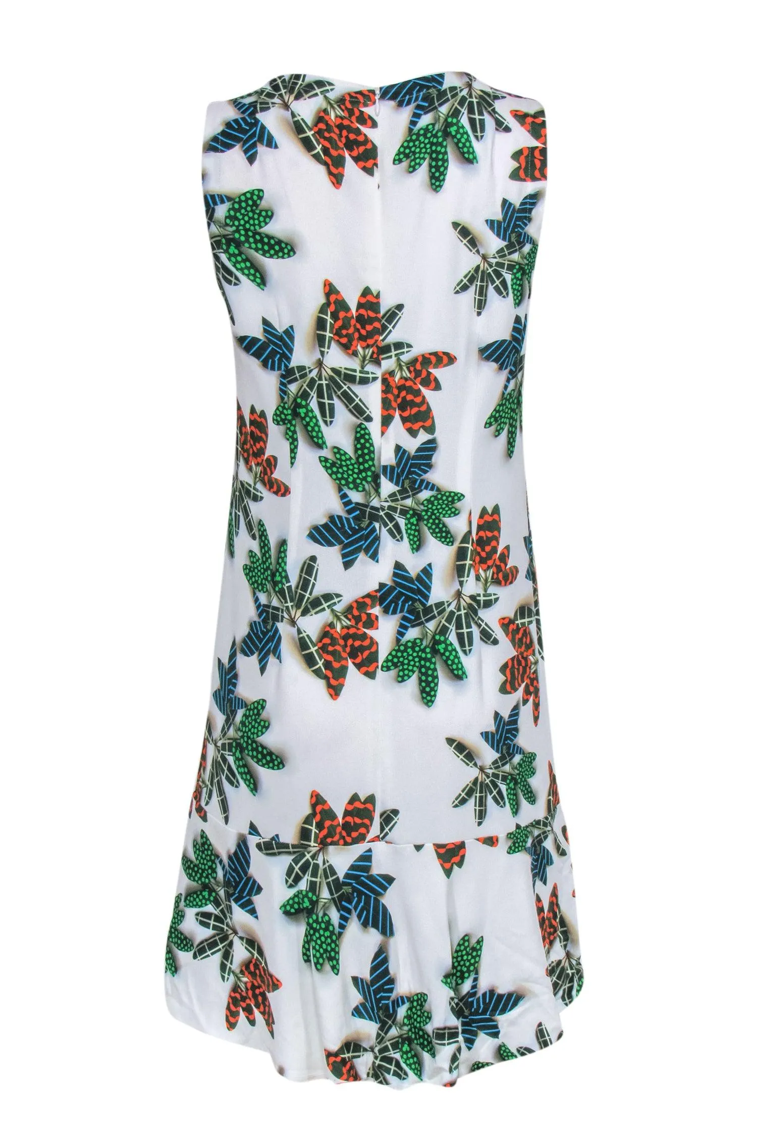 Akris Punto - White Sleeveless Shift Dress w/ Foliage Print Sz 8