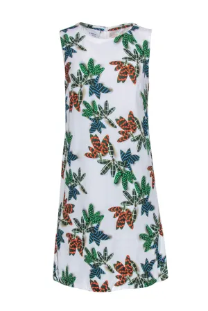 Akris Punto - White Sleeveless Shift Dress w/ Foliage Print Sz 8