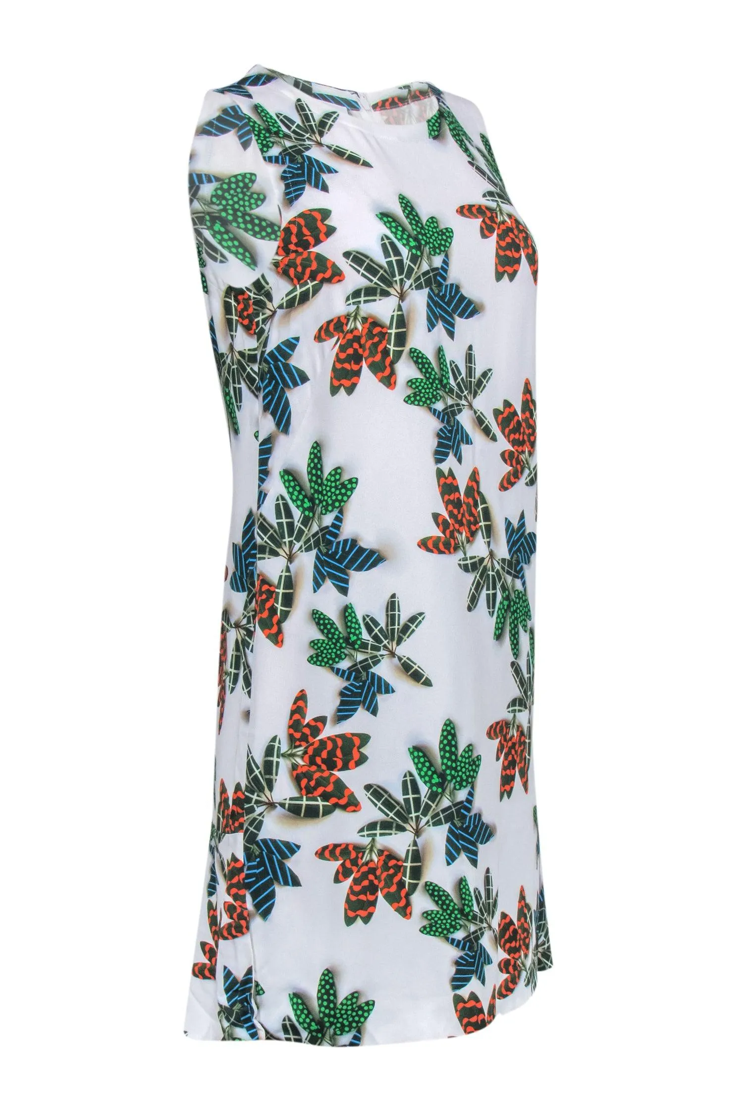 Akris Punto - White Sleeveless Shift Dress w/ Foliage Print Sz 8