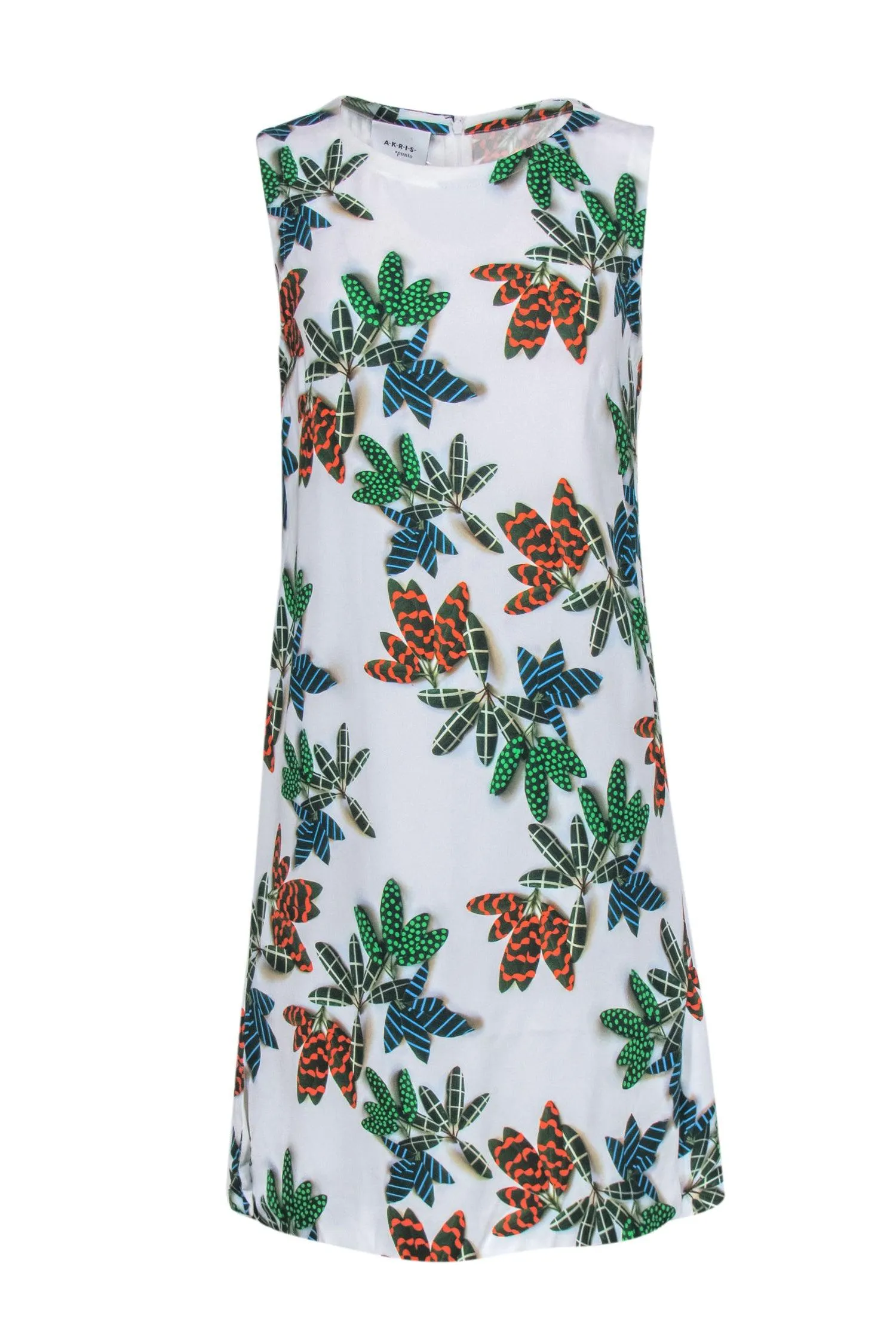 Akris Punto - White Sleeveless Shift Dress w/ Foliage Print Sz 8