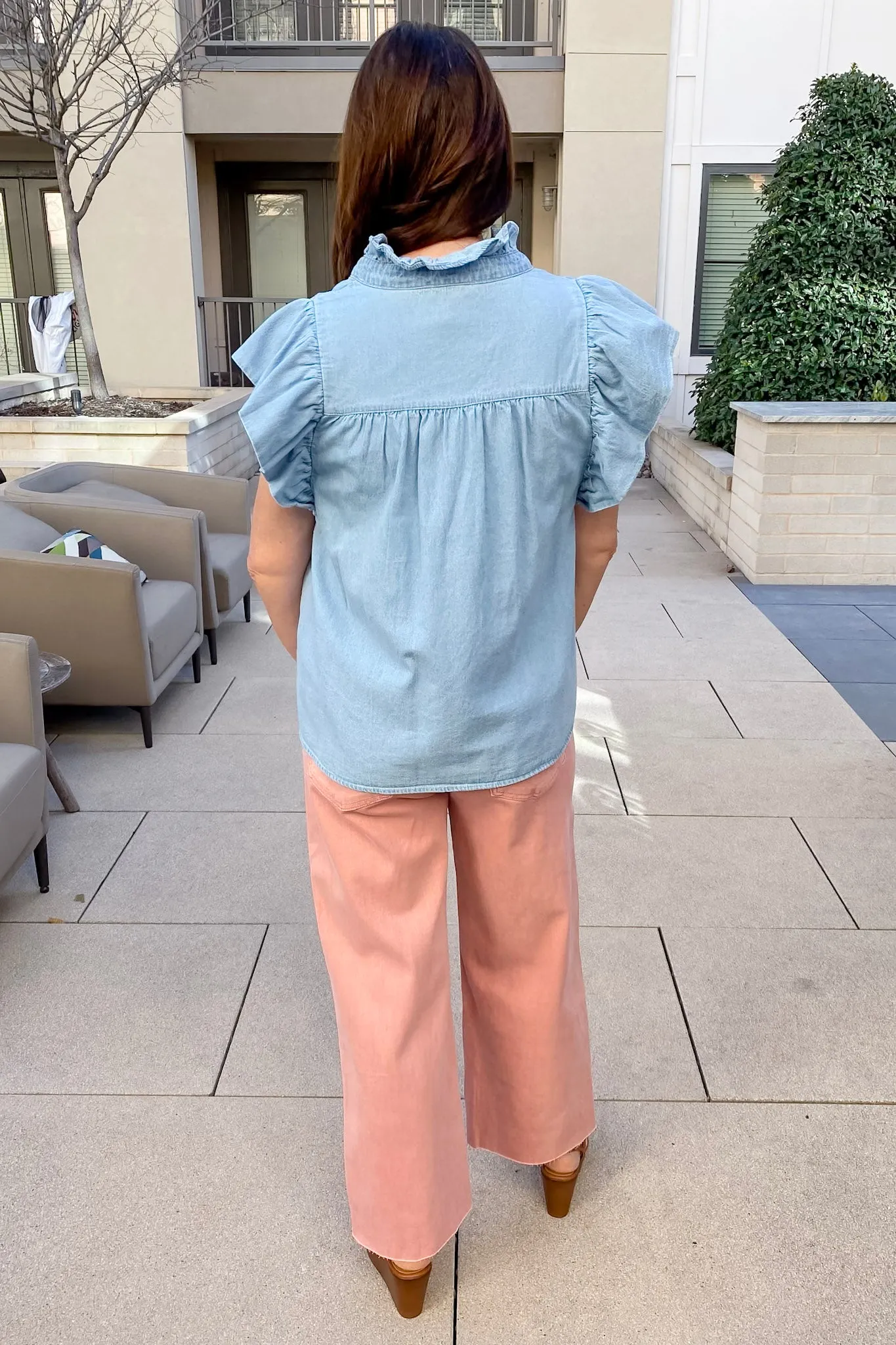All You Need Ruffle Denim Top