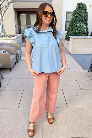 All You Need Ruffle Denim Top