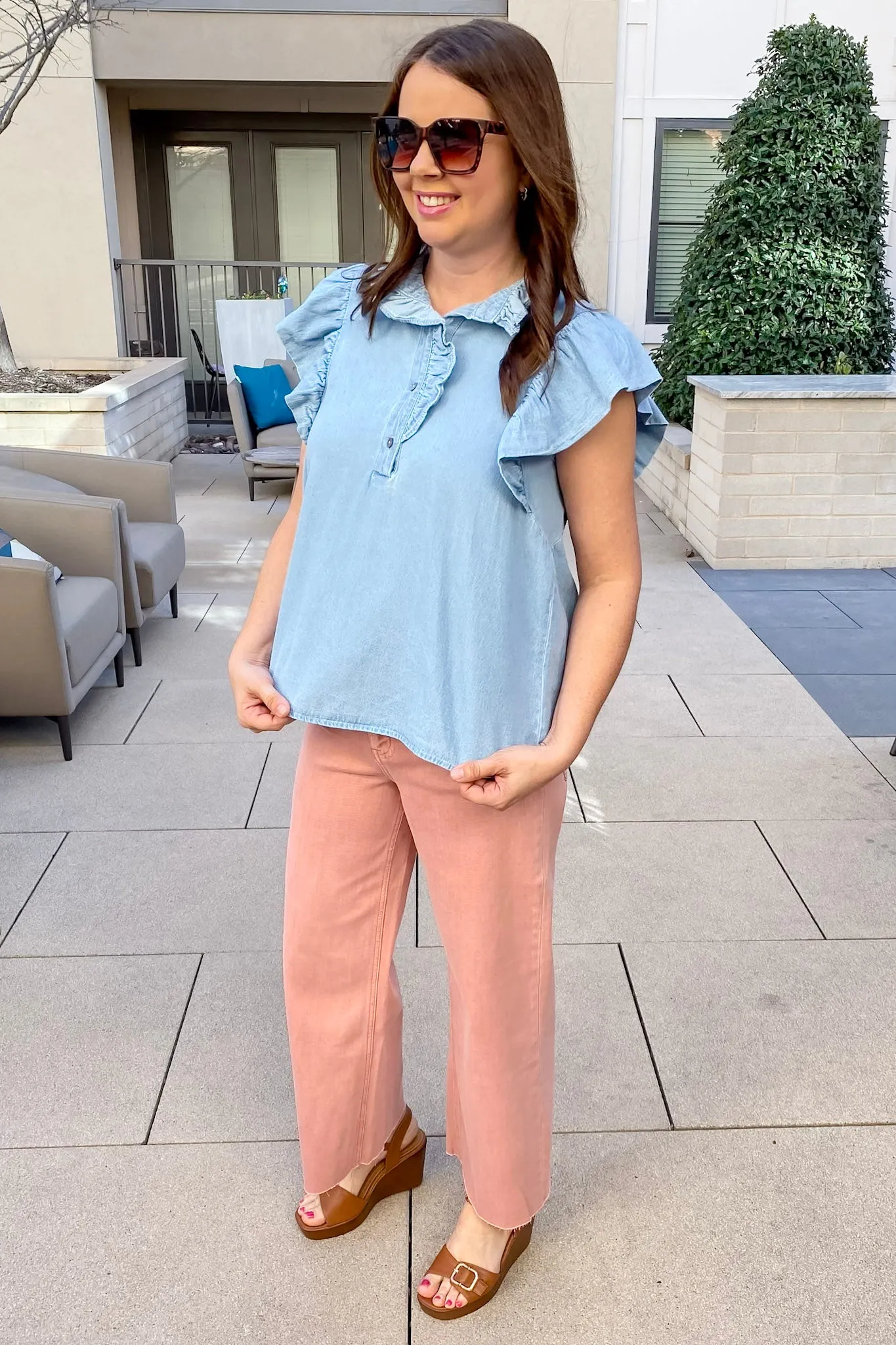 All You Need Ruffle Denim Top