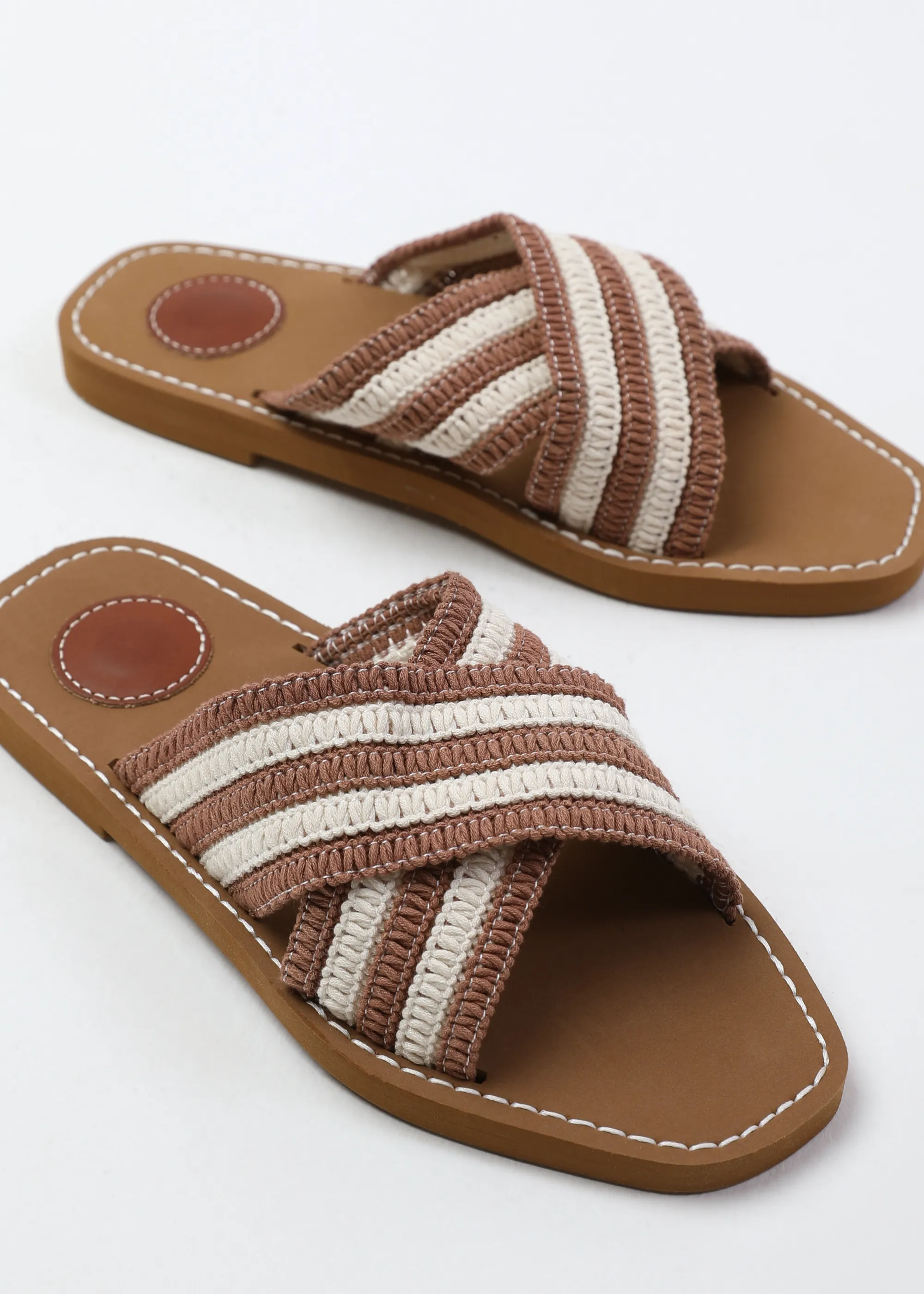 ARIZONA STRIPED CROSS OVER CROCHET STRAP IN MOCHA