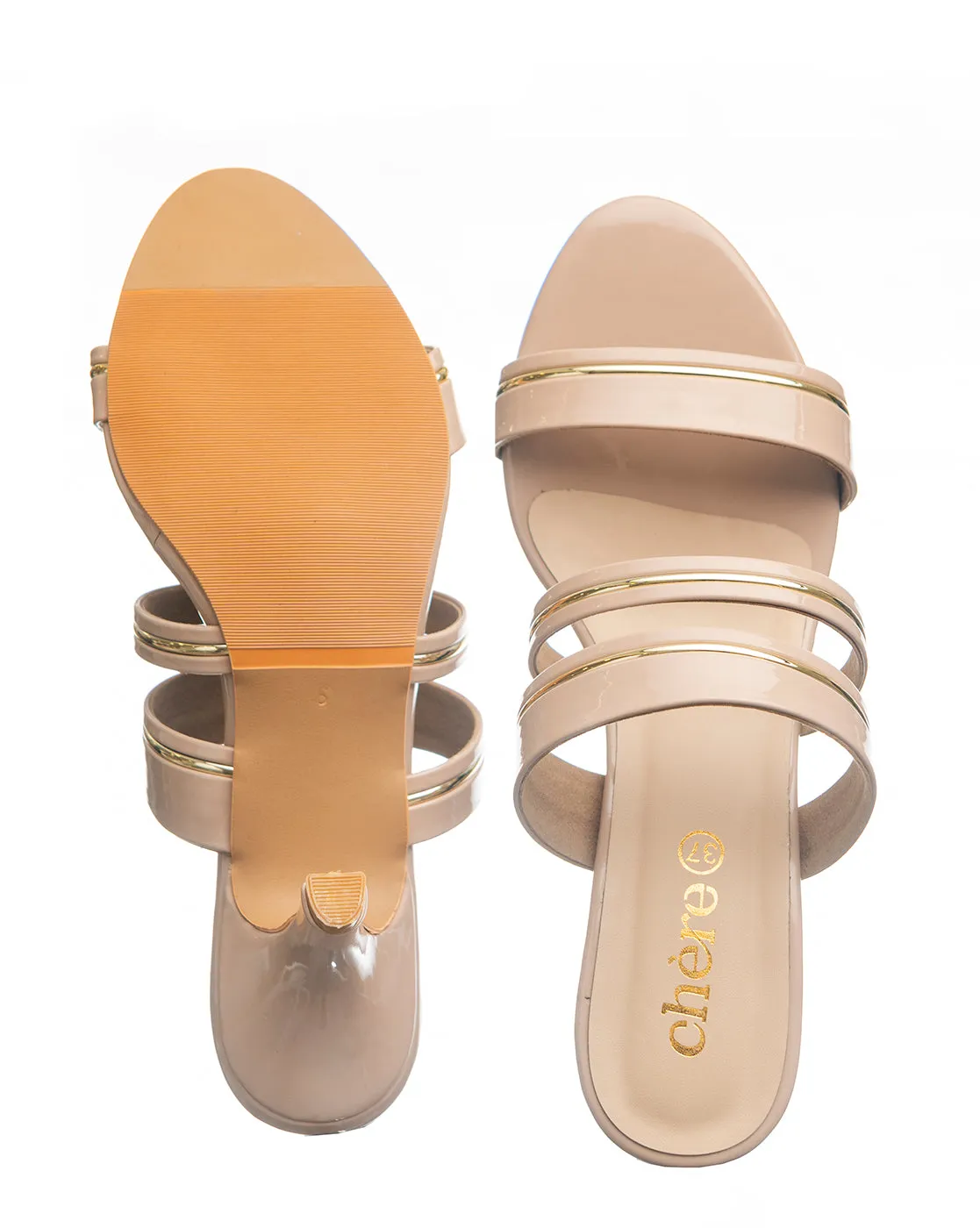 Beige Multiple Strap Heels for Women
