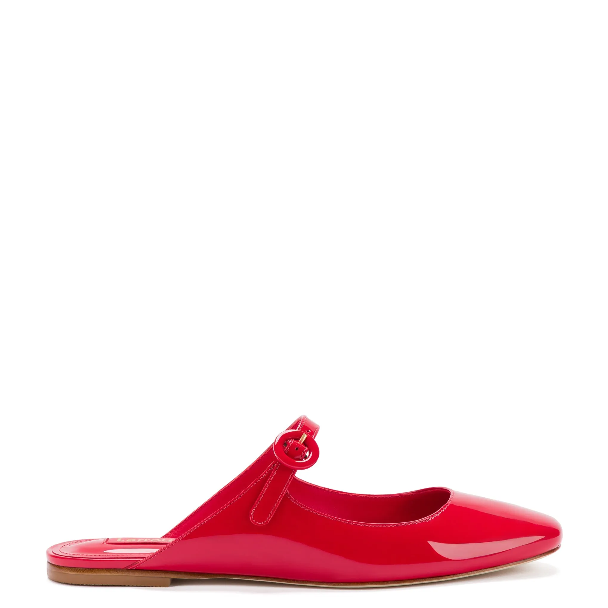 Blair Flat Mule In Scarlet Patent Leather by Larroudé