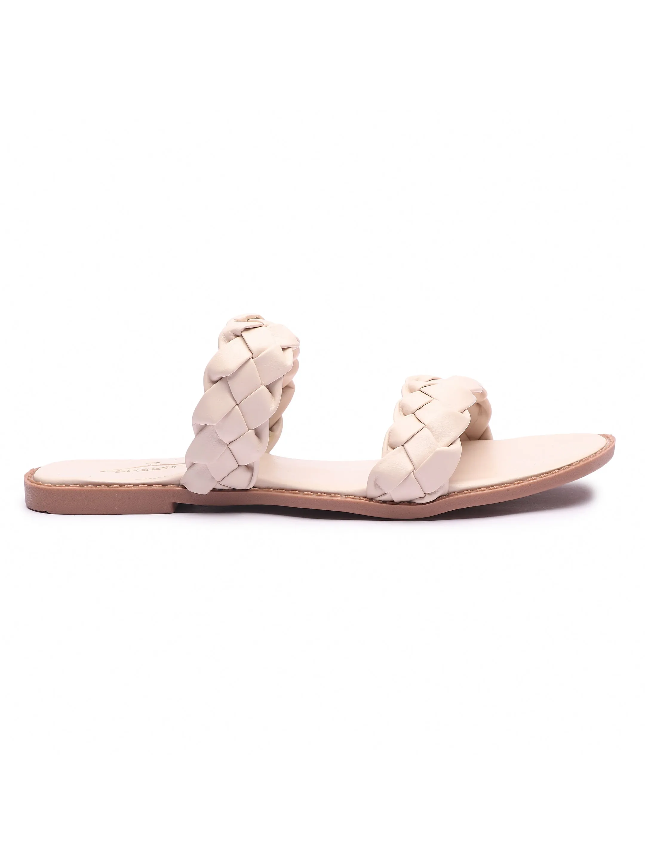 Brauch Women's Cream Braided Strap Flats