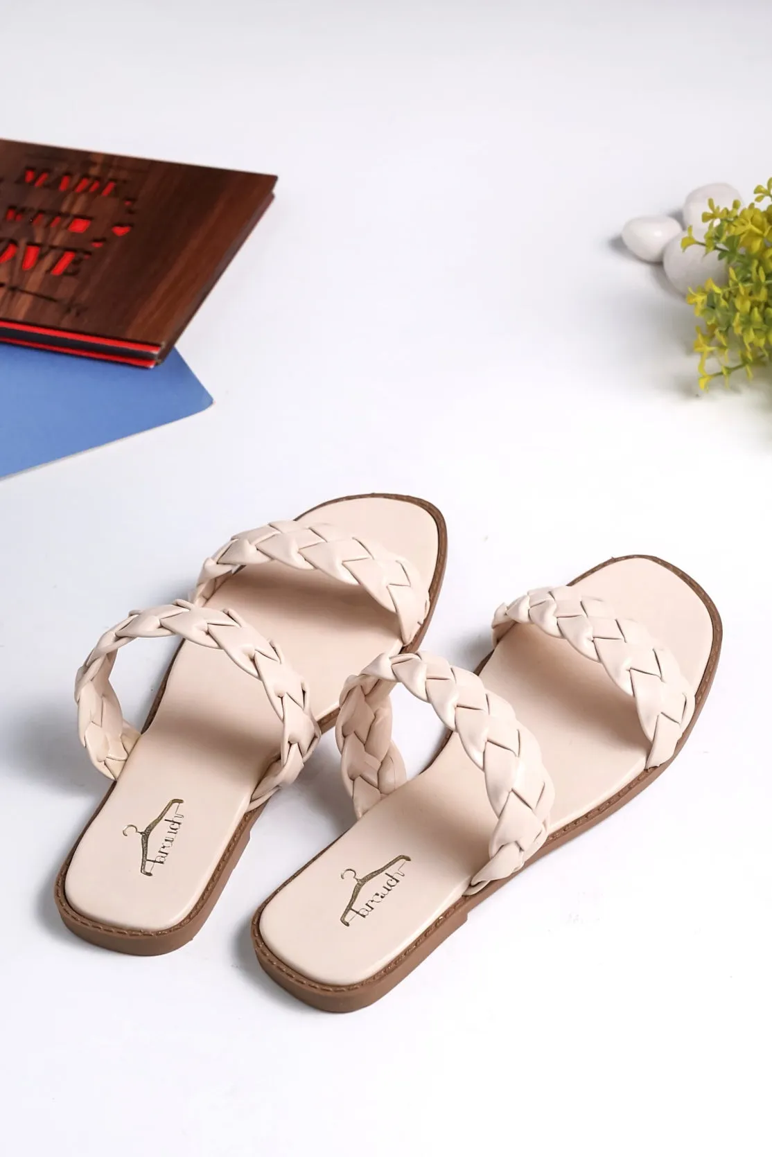 Brauch Women's Cream Braided Strap Flats