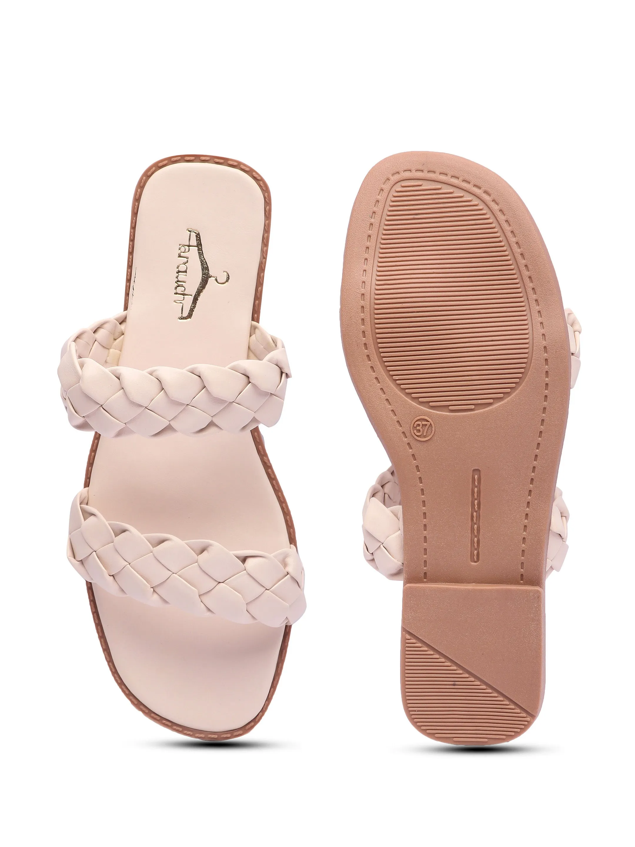 Brauch Women's Cream Braided Strap Flats