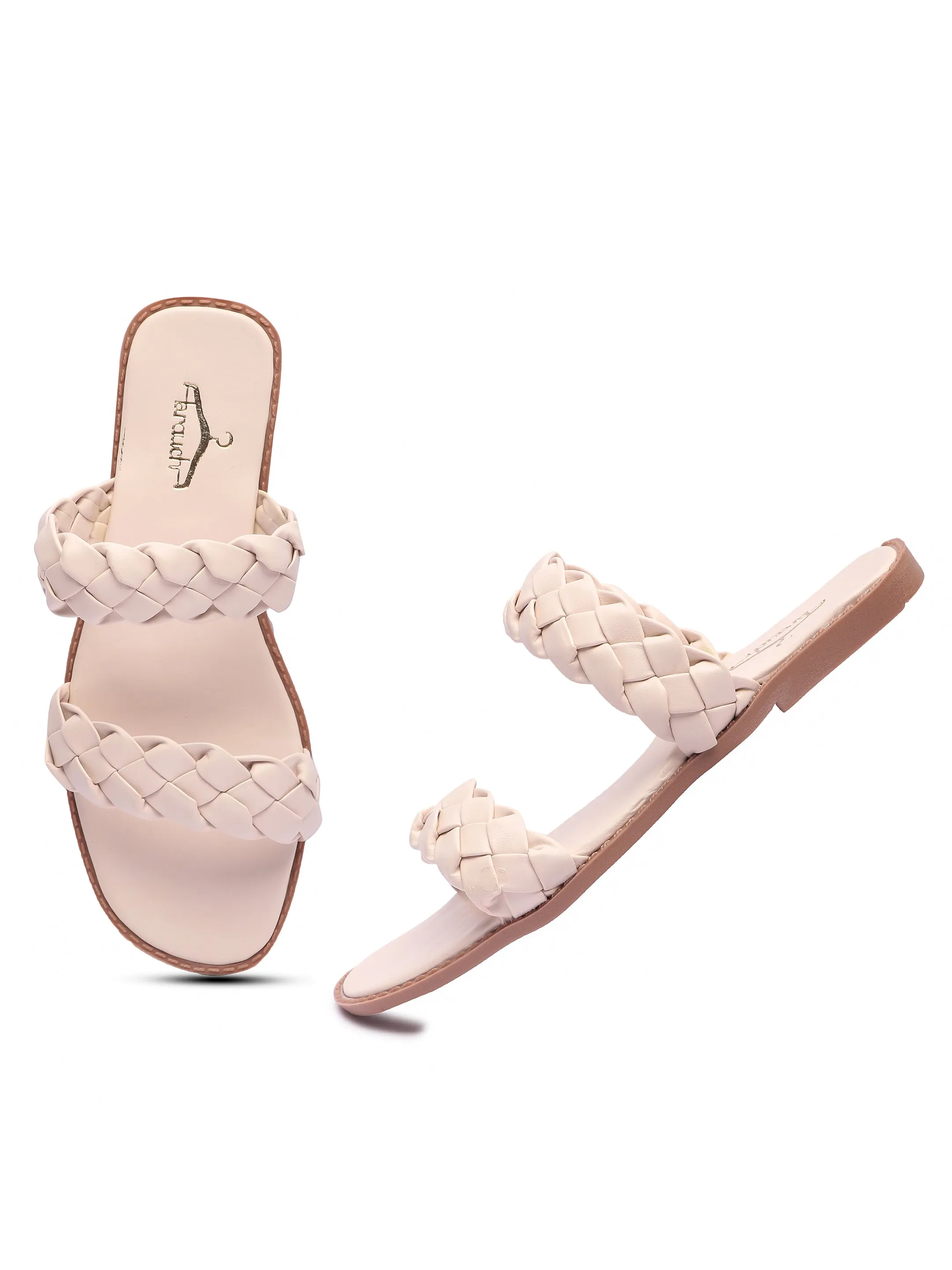 Brauch Women's Cream Braided Strap Flats