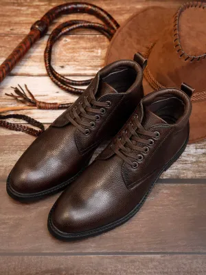 Brunette Brown Handcrafted Italian Napa Leather High Ankle Boots