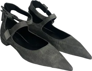 Charles & Keith Grey Denim-effect Pointed-toe Mary Jane Flats UK 3 EU 36 