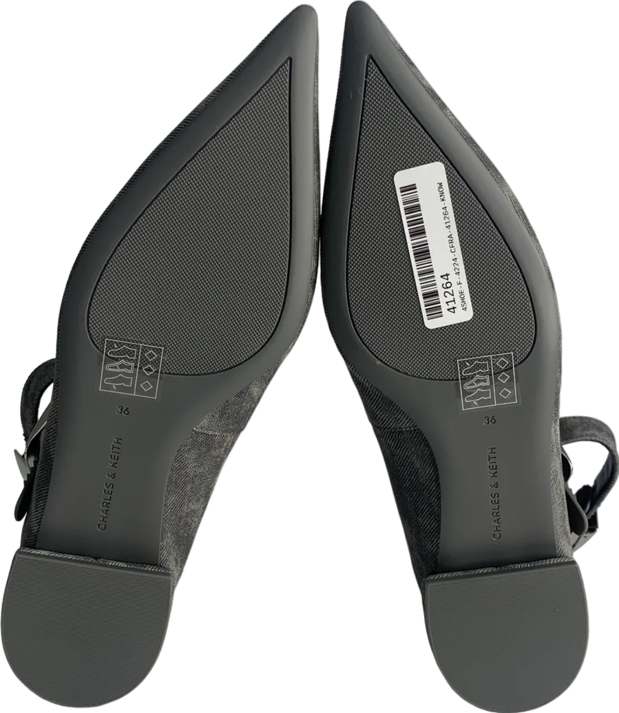 Charles & Keith Grey Denim-effect Pointed-toe Mary Jane Flats UK 3 EU 36 