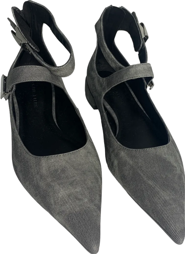 Charles & Keith Grey Denim-effect Pointed-toe Mary Jane Flats UK 3 EU 36 