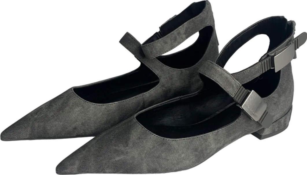 Charles & Keith Grey Denim-effect Pointed-toe Mary Jane Flats UK 3 EU 36 