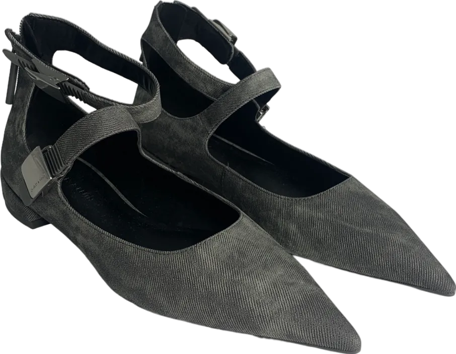 Charles & Keith Grey Denim-effect Pointed-toe Mary Jane Flats UK 3 EU 36 