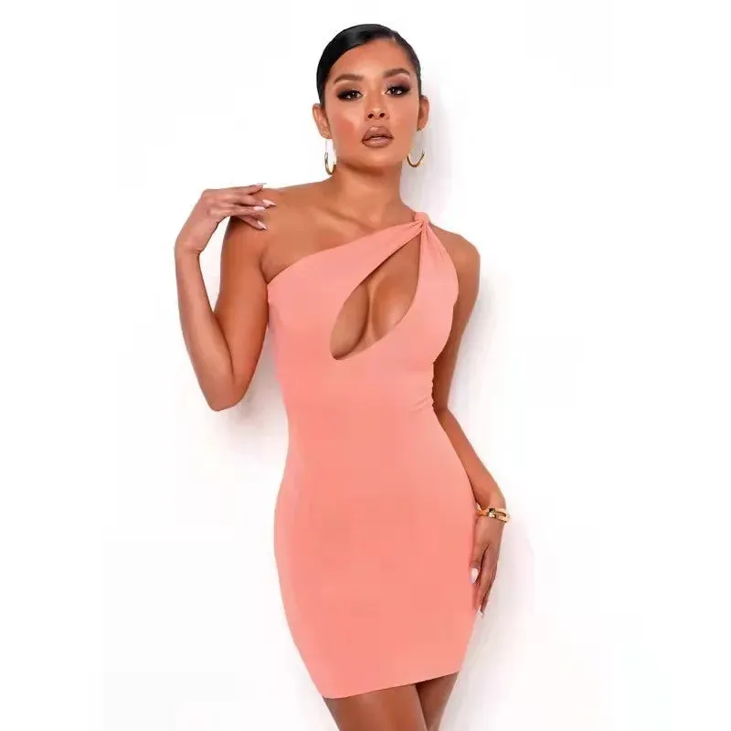 Chic Summer Hollow-Out Women's Sheath Dress - Sexy Mini Design with Buttocks Wrap for a Flattering Fit