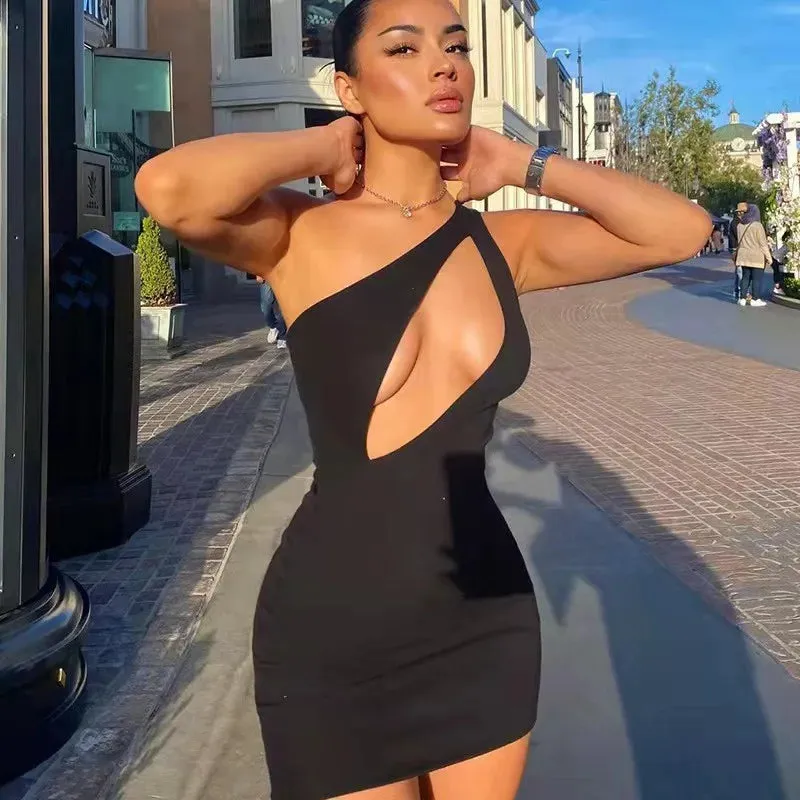 Chic Summer Hollow-Out Women's Sheath Dress - Sexy Mini Design with Buttocks Wrap for a Flattering Fit