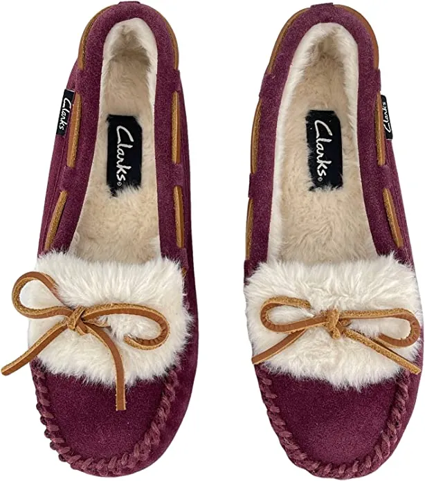 Clarks Women's Suede Moc Indoor and Outdoor Slip On Squared Toe Casual Slippers