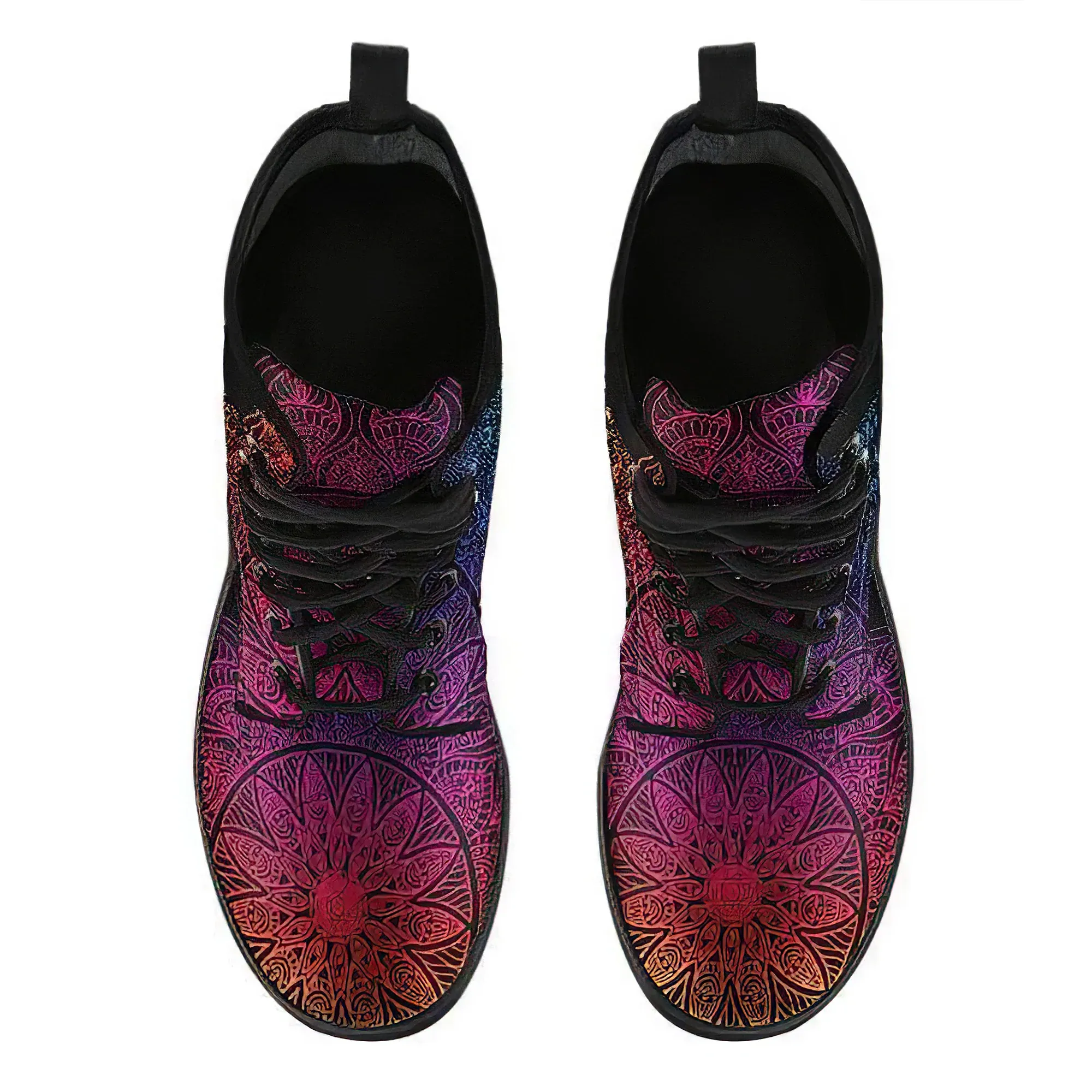 Combat Boots for Women - Chakra Handcrafted Boots | Unique Custom Faux Leather Shoes, Cruelty-free Vegan Handmade Lace Up