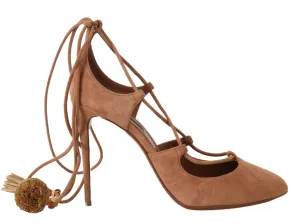 Dolce & Gabbana Beige Suede Tassel Ankle Strap Pumps