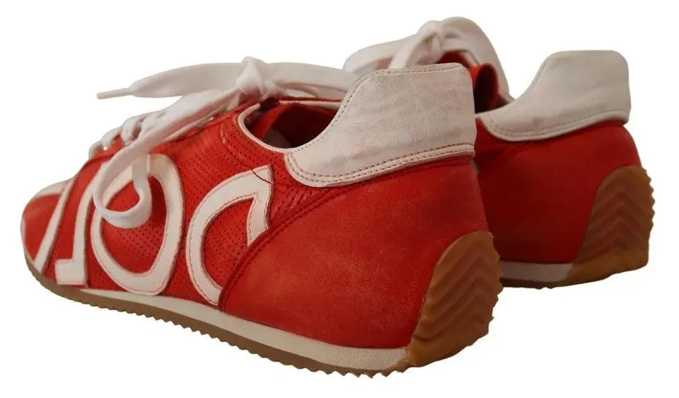 Dolce & Gabbana Red White Leather Herres Logo Casual Sneakers Sko