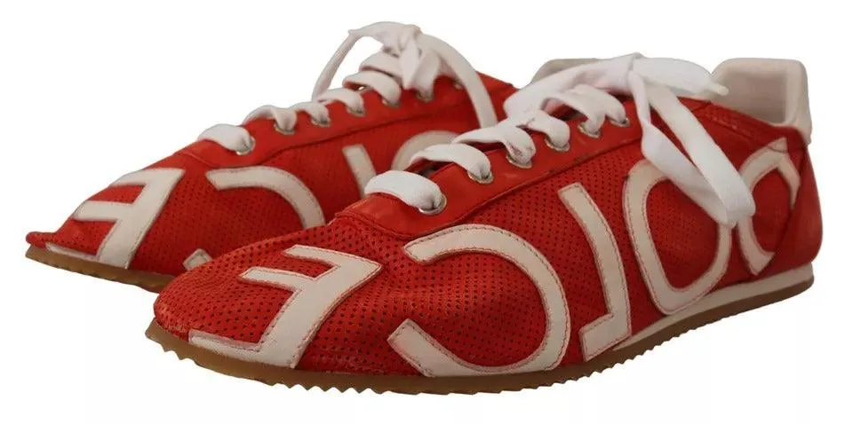 Dolce & Gabbana Red White Leather Herres Logo Casual Sneakers Sko