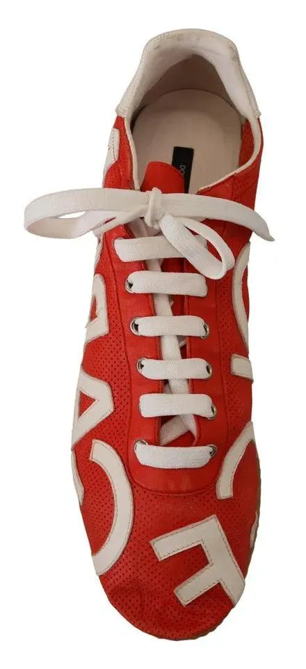 Dolce & Gabbana Red White Leather Herres Logo Casual Sneakers Sko