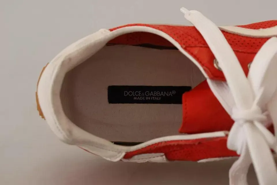 Dolce & Gabbana Red White Leather Herres Logo Casual Sneakers Sko