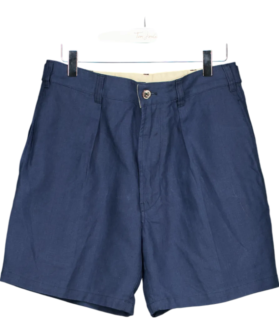 Drakes Blue Single Pleat Linen Shorts W31