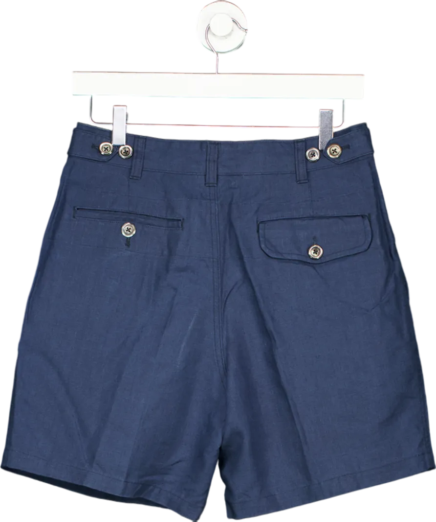 Drakes Blue Single Pleat Linen Shorts W31