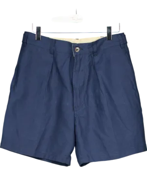 Drakes Blue Single Pleat Linen Shorts W31
