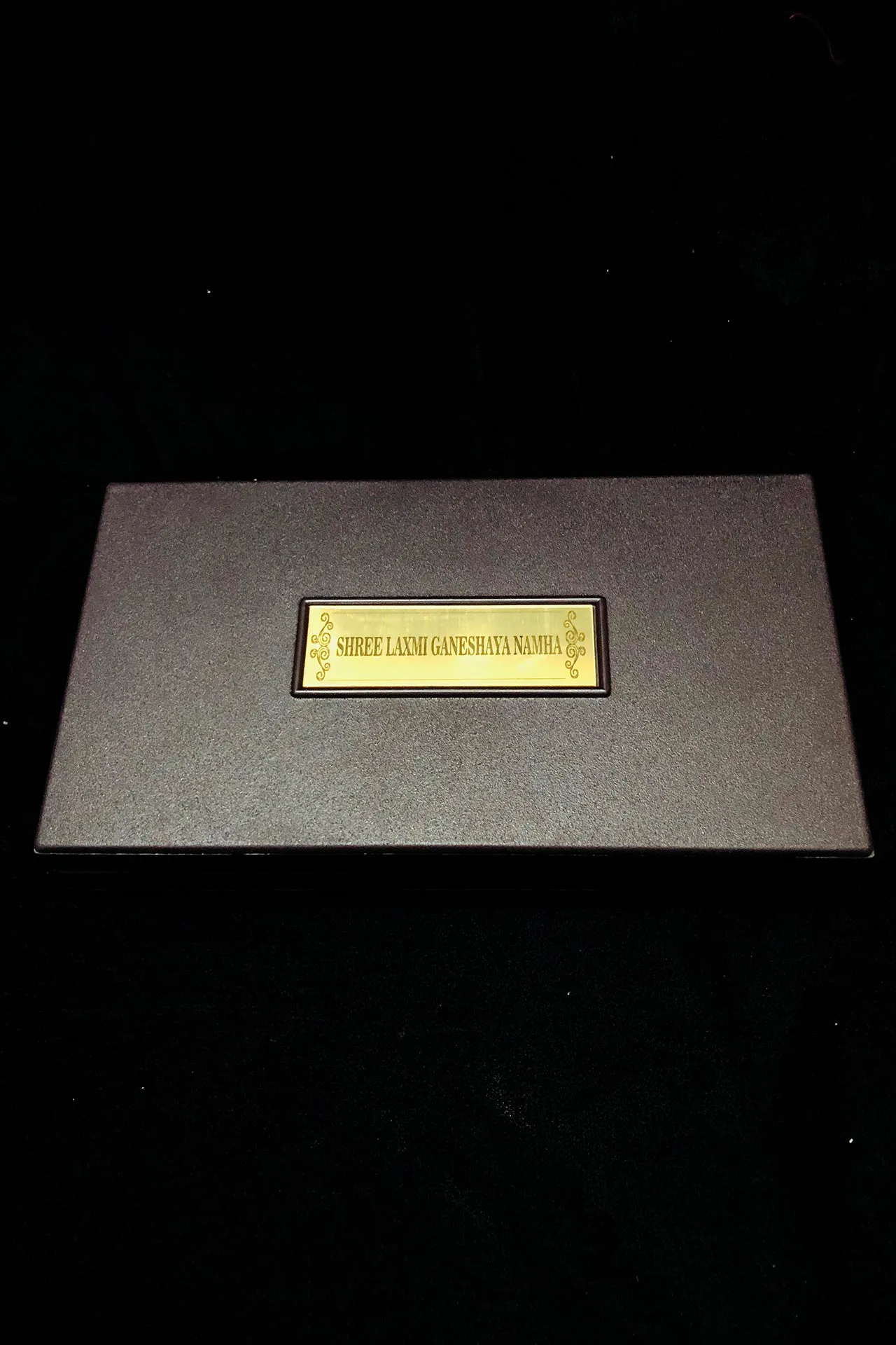 Gold Foil Shree Laxmi Ganeshaye Namha with Charan Paduka with Acrylic Box Pack Of 1 Color Brown Devotional Prayer Box Footprint