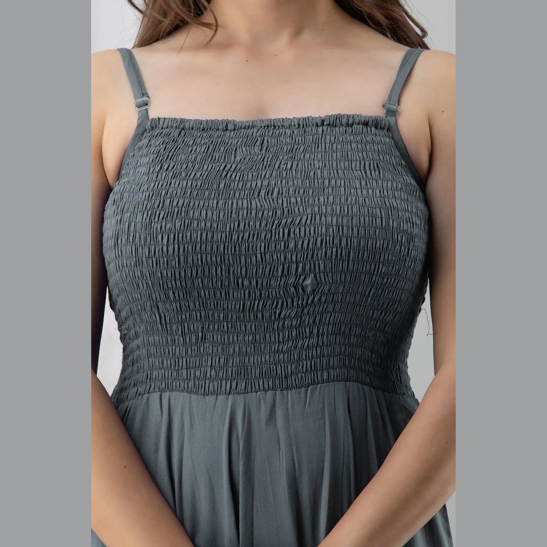 Grey Shirred Gown Dress
