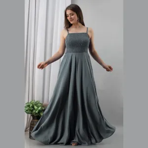 Grey Shirred Gown Dress