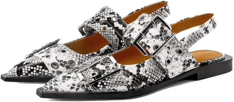 KOKOMOMO Women's Slingback Ballet Flats Goth Buckled Mary Jane Flats Pointed Closed Toe Women Footwear Non-Slip Rubber Sole Women Sandals Dress Shoes