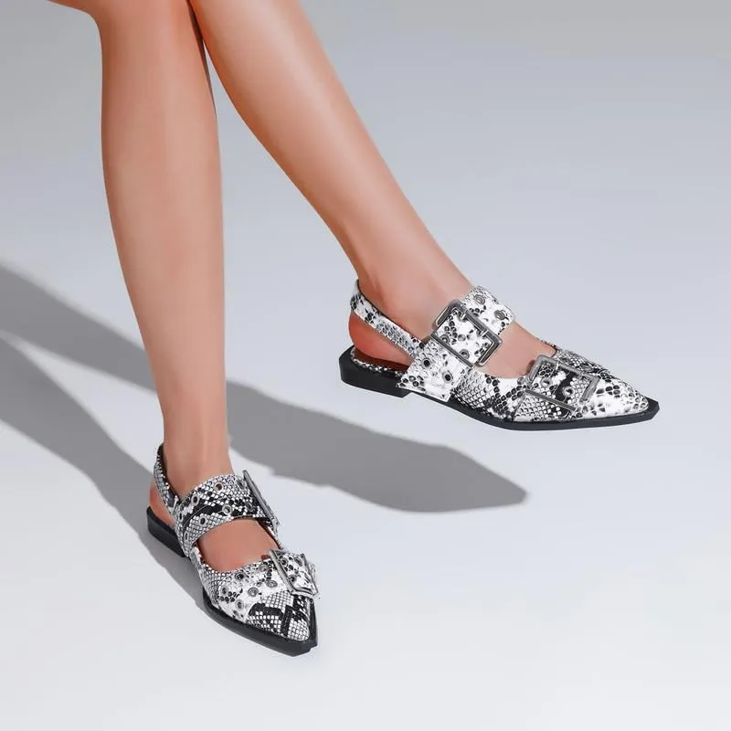 KOKOMOMO Women's Slingback Ballet Flats Goth Buckled Mary Jane Flats Pointed Closed Toe Women Footwear Non-Slip Rubber Sole Women Sandals Dress Shoes