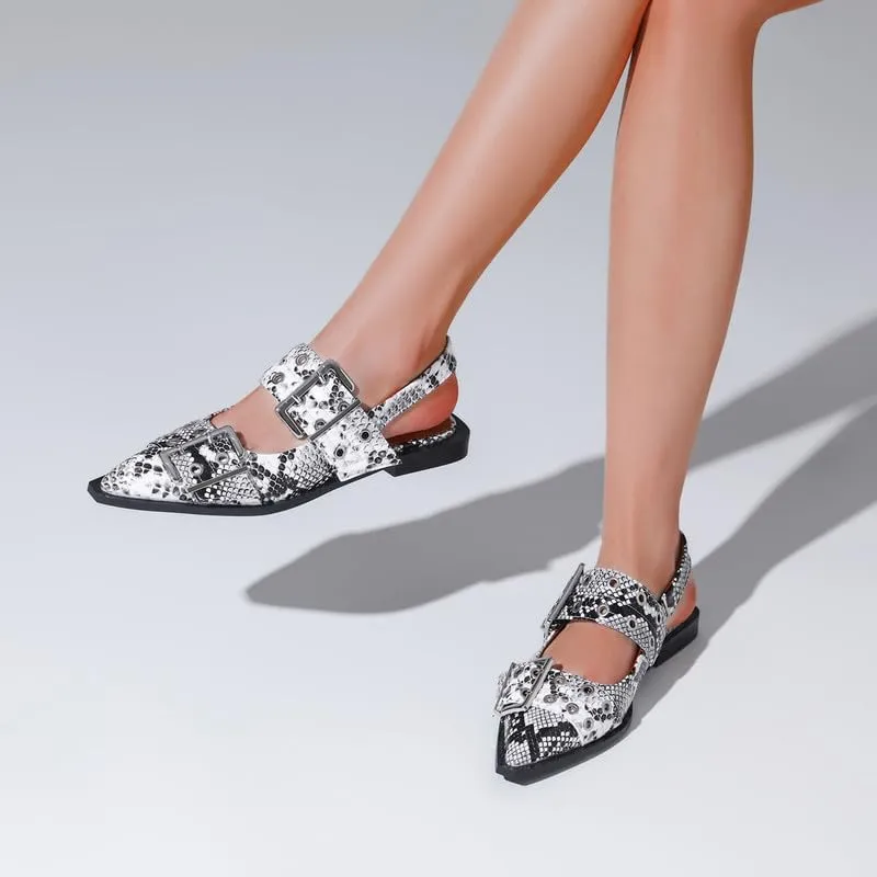 KOKOMOMO Women's Slingback Ballet Flats Goth Buckled Mary Jane Flats Pointed Closed Toe Women Footwear Non-Slip Rubber Sole Women Sandals Dress Shoes