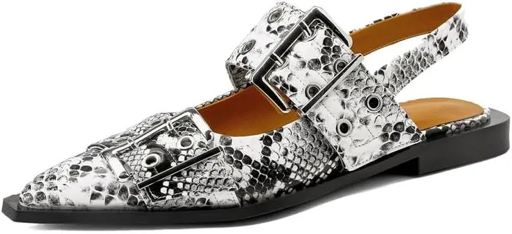 KOKOMOMO Women's Slingback Ballet Flats Goth Buckled Mary Jane Flats Pointed Closed Toe Women Footwear Non-Slip Rubber Sole Women Sandals Dress Shoes