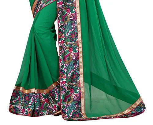 Livie Women's Georgette Sarees Party Wear/Fancy Georgette Sarees/Printed Georgette Sarees - Emerald Green