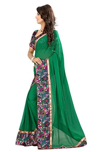 Livie Women's Georgette Sarees Party Wear/Fancy Georgette Sarees/Printed Georgette Sarees - Emerald Green