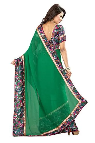 Livie Women's Georgette Sarees Party Wear/Fancy Georgette Sarees/Printed Georgette Sarees - Emerald Green
