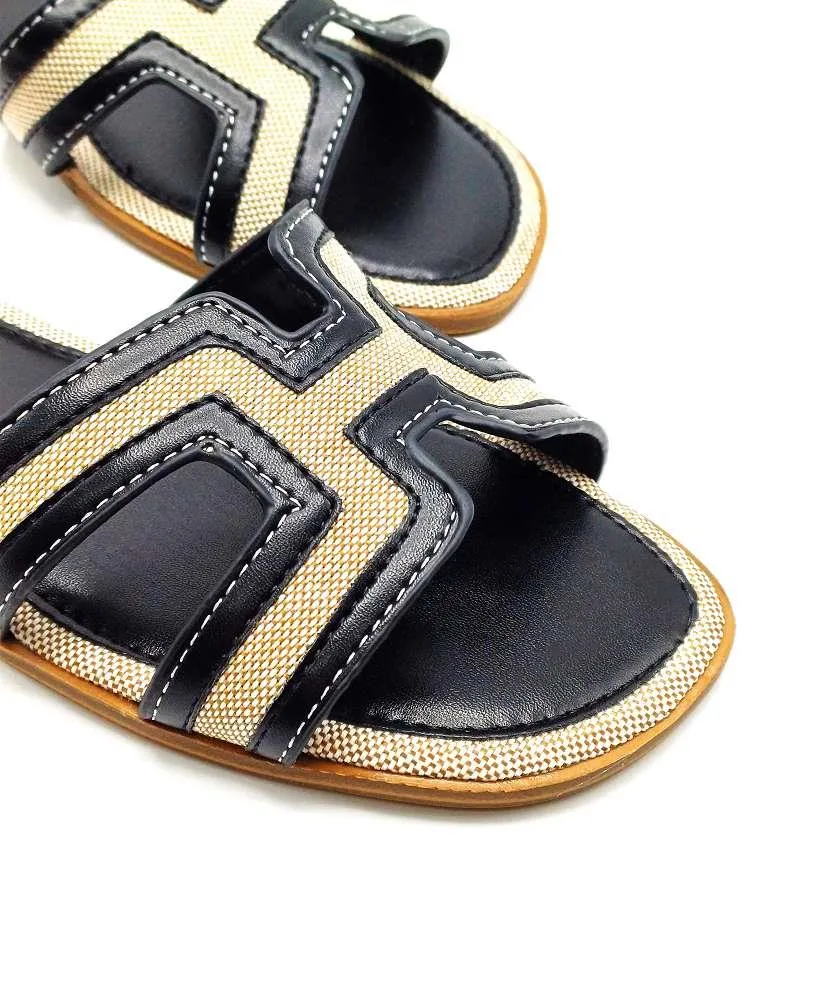 Marla Piping Detail Cut Out Sliders in Black