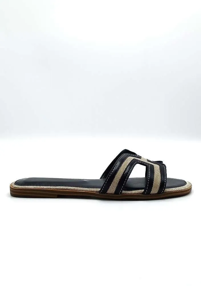 Marla Piping Detail Cut Out Sliders in Black