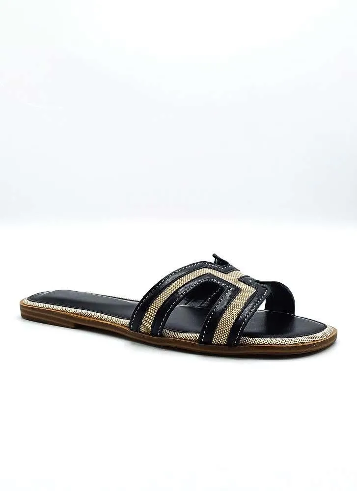 Marla Piping Detail Cut Out Sliders in Black