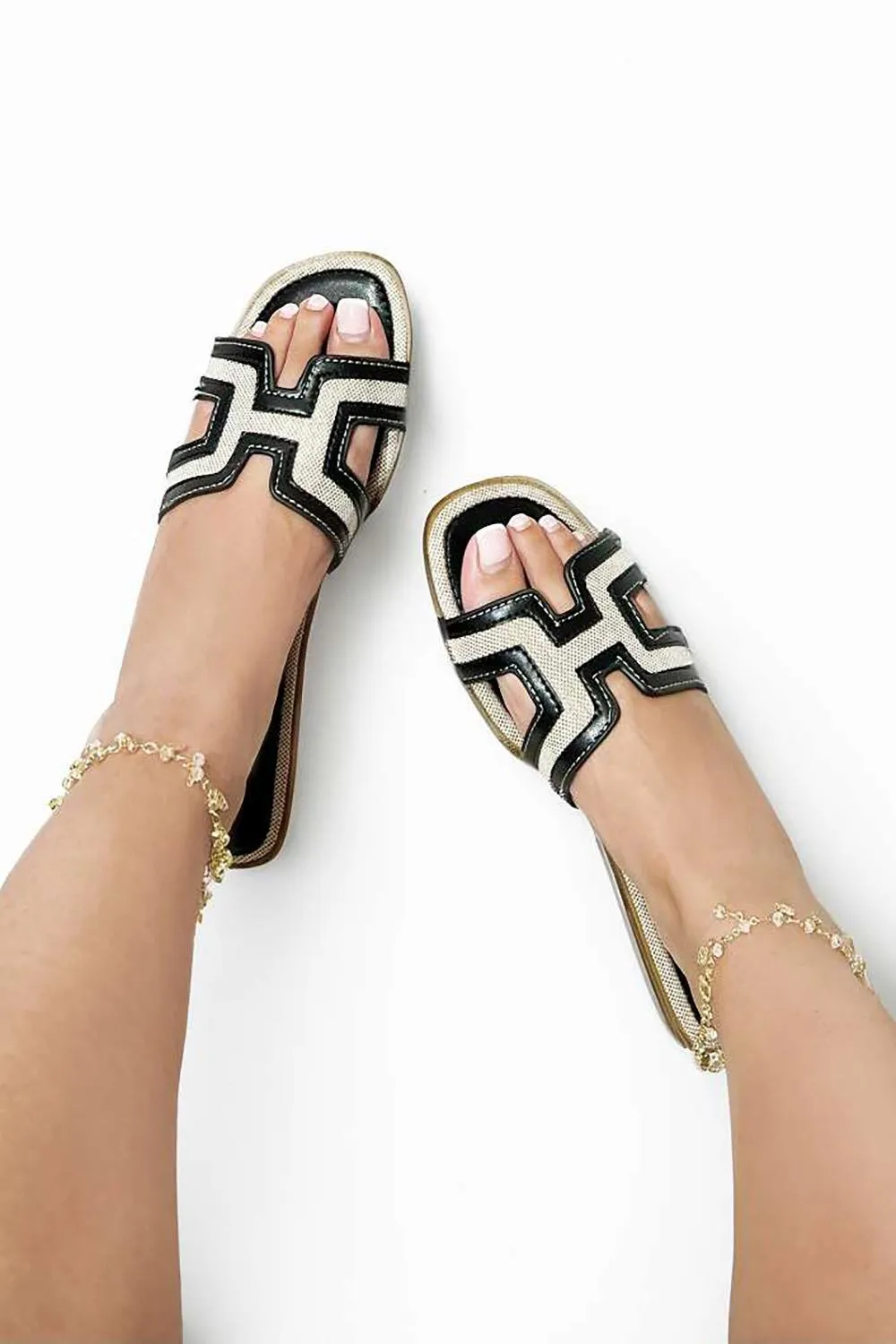 Marla Piping Detail Cut Out Sliders in Black